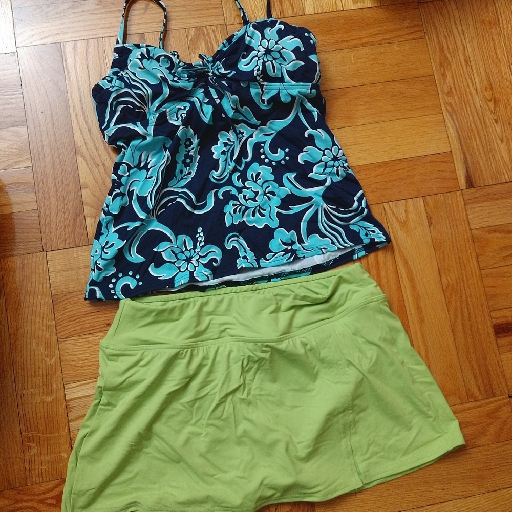 Lands' End two piece swimwear, tankini swim skirt